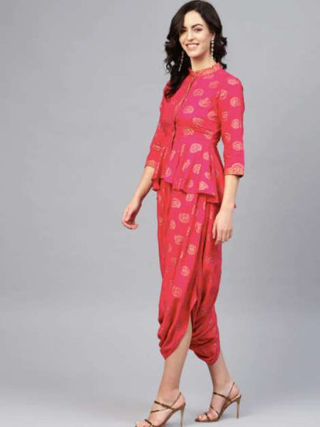 Peplum Yoke With Low Crotch Printed Jumpsuit vitansethnics