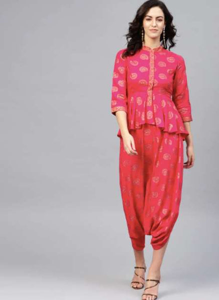 Peplum Yoke With Low Crotch Printed Jumpsuit vitansethnics