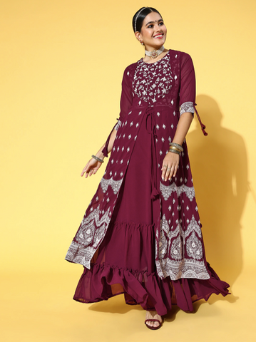 Embroidered Layered Gown vitansethnics