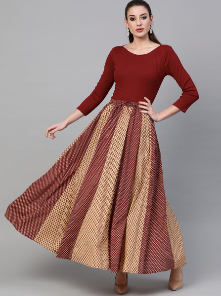 Printed Flared Maxi Skirt VitansEthnics