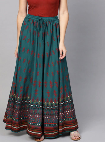 Rayon Printed Flared Maxi Skirt VitansEthnics