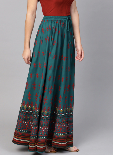 Rayon Printed Flared Maxi Skirt VitansEthnics