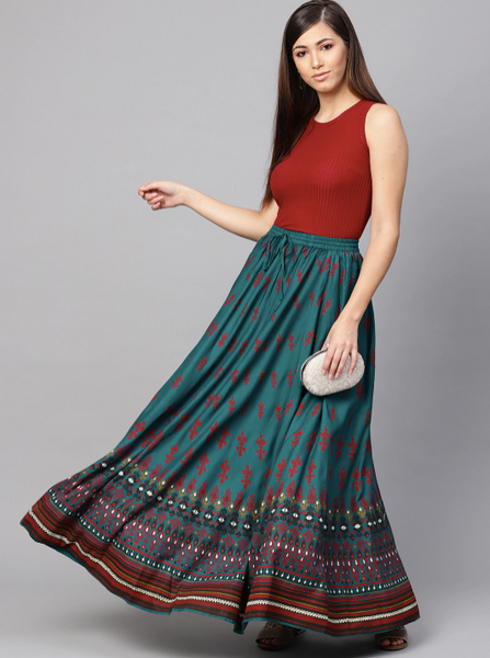 Rayon Printed Flared Maxi Skirt VitansEthnics