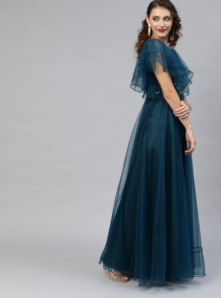 Embellished Maxi Dress With Flutter Sleeves vitansethnics