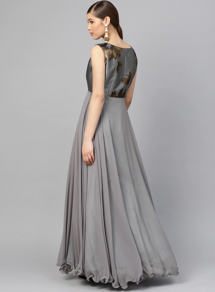 Grey Woven Yoke Design Gown vitansethnics