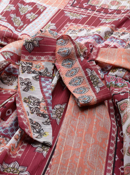 Pink & Peach-Colored Ethnic Motifs Tiered Maxi Dress vitansethnics