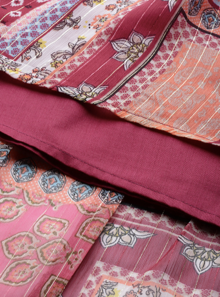 Pink & Peach-Colored Ethnic Motifs Tiered Maxi Dress vitansethnics