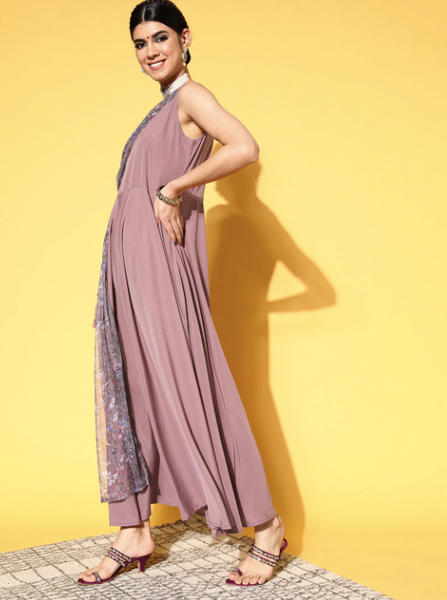 Mauve Floral Print Maxi Dress VitansEthnics