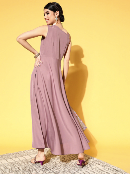 Mauve Floral Print Maxi Dress VitansEthnics