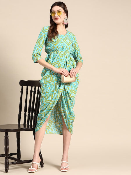 Side Cowl Asymmetric Overlap Dress | Dhoti Dress vitansethnics