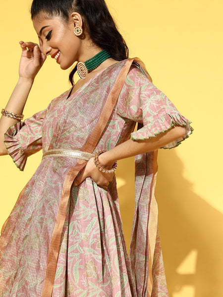Women Pretty Ethnic Motifs Draped Luxe Dress vitansethnics