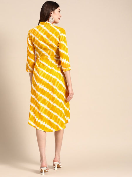 Front Cowl Chinese Collar Printed Dress VitansEthnics