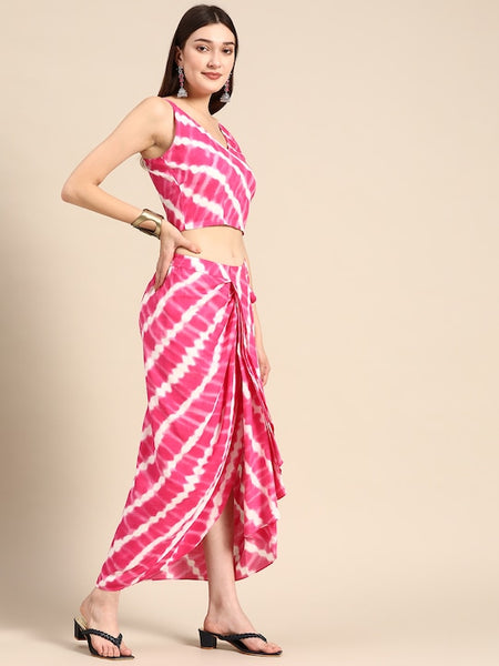 Crop Top With Dhoti Skirt And Shrug Set vitansethnics