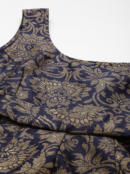 Floral Jacquard Self-Belt Maxi Dress VitansEthnics