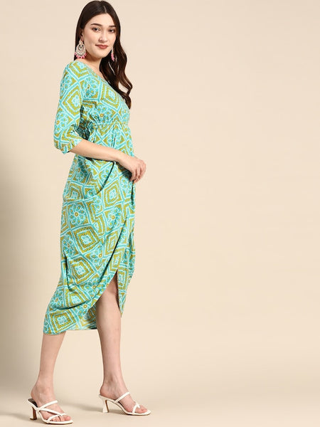Side Cowl Asymmetric Overlap Dress | Dhoti Dress vitansethnics