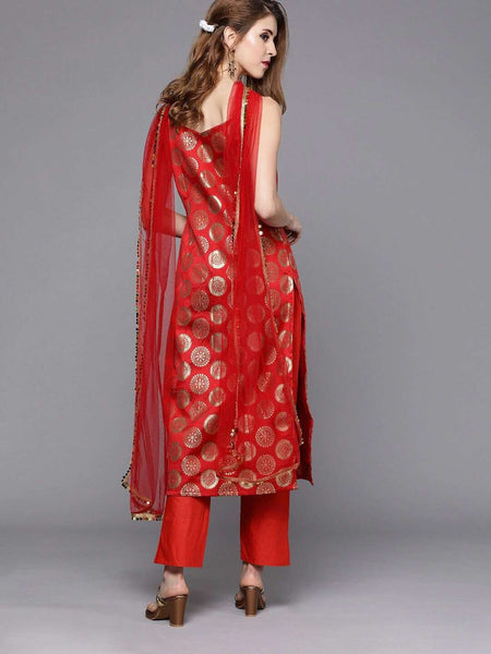 Golden Woven Design Sequinned Kurta with Trousers & Dupatta vitansethnics