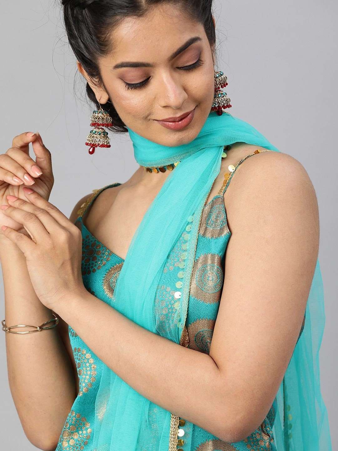 Golden Woven Design Sequinned Kurta with Trousers & Dupatta vitansethnics