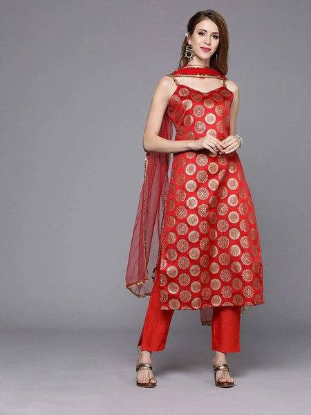 Golden Woven Design Sequinned Kurta with Trousers & Dupatta vitansethnics