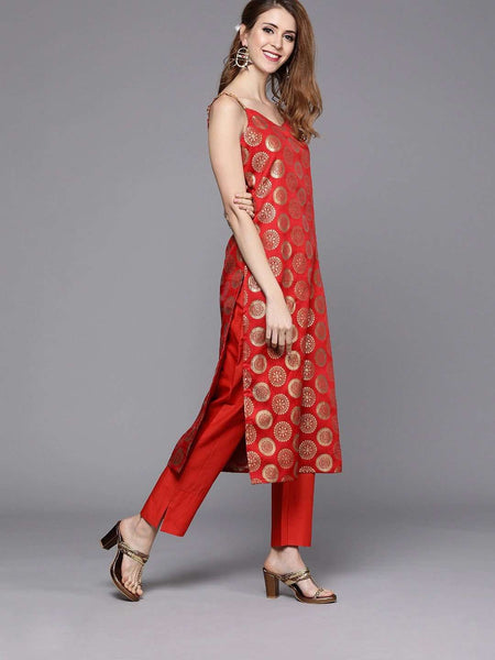 Golden Woven Design Sequinned Kurta with Trousers & Dupatta vitansethnics