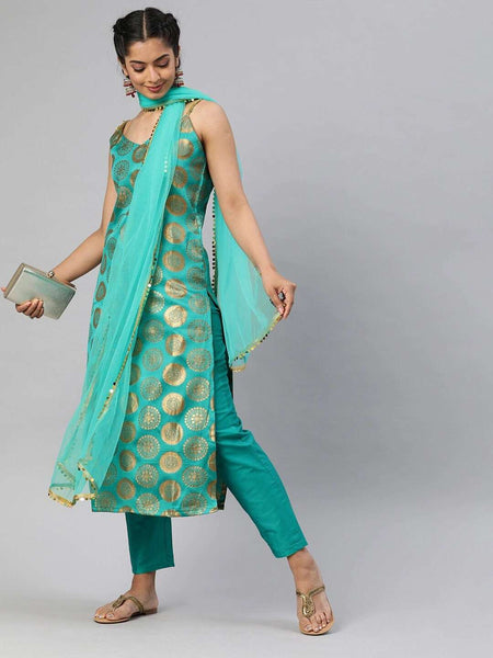 Golden Woven Design Sequinned Kurta with Trousers & Dupatta vitansethnics