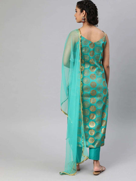 Golden Woven Design Sequinned Kurta with Trousers & Dupatta vitansethnics