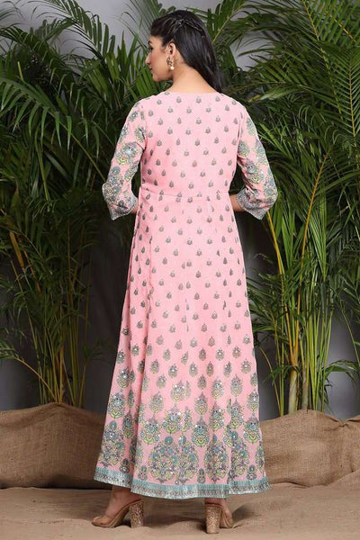 Pink & Green Printed Maxi Dress vitansethnics