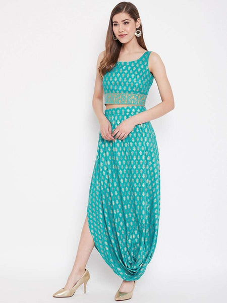 Crop Top With Cowl Dhoti Skirt vitansethnics