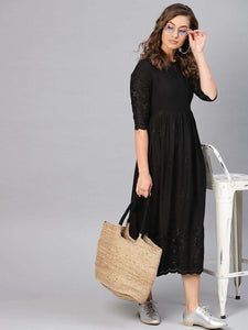 Black Embroidered Ethnic Motifs A-Line Dress (Copy) vitansethnics