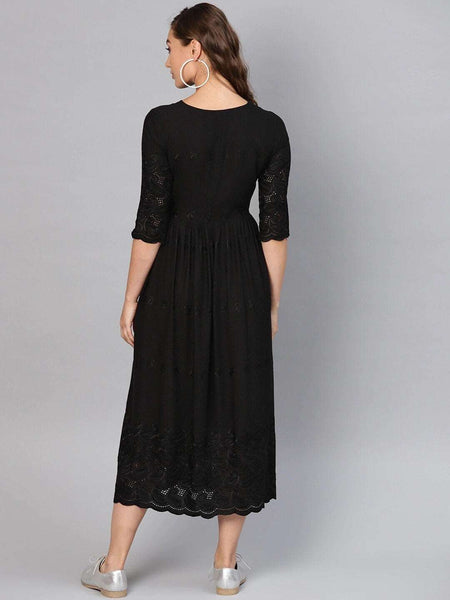 Black Embroidered Ethnic Motifs A-Line Dress (Copy) vitansethnics