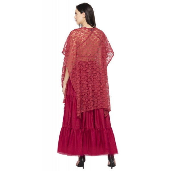 Backless Crop top With Tiered Maxi Skirt And Cape Set vitansethnics