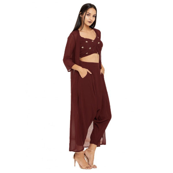 Sequin Crop Top With Dhoti Pants And Long Jacket Indowestern Set vitansethnics