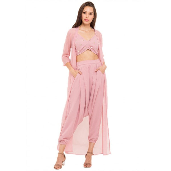 Sequin Crop Top With Dhoti Pants And Long Jacket Indowestern Set vitansethnics