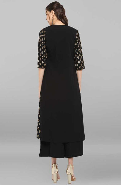 Designer Crop Top and Palazzo With Printed Jacket Set vitansethnics