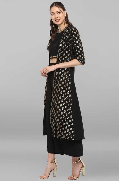 Designer Crop Top and Palazzo With Printed Jacket Set vitansethnics