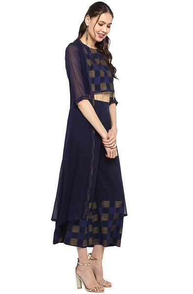 Printed Crop Top With Palazzo Pants And Shrug Set vitansethnics