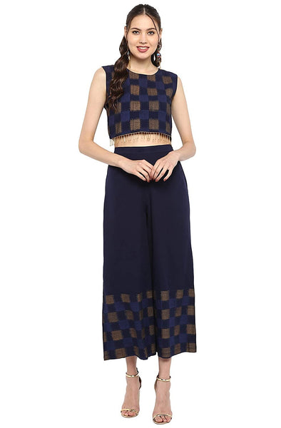 Printed Crop Top With Palazzo Pants And Shrug Set vitansethnics
