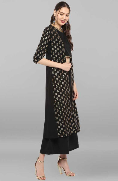 Designer Crop Top and Palazzo With Printed Jacket Set vitansethnics