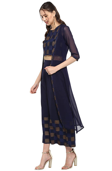 Printed Crop Top With Palazzo Pants And Shrug Set vitansethnics