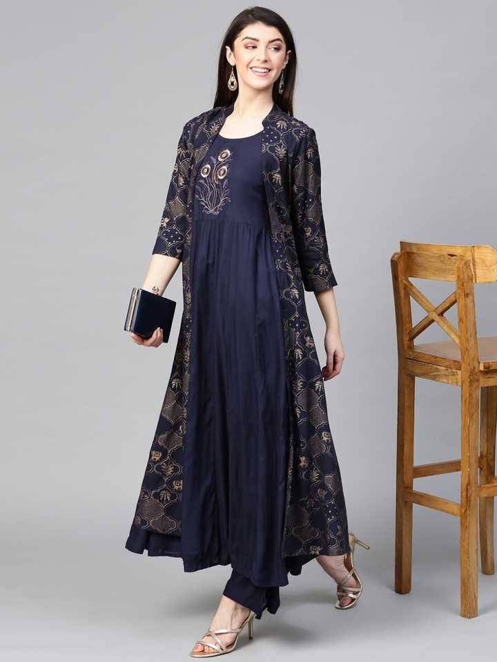 Indian Kurti Palazzo Pants With Jacket Set vitansethnics
