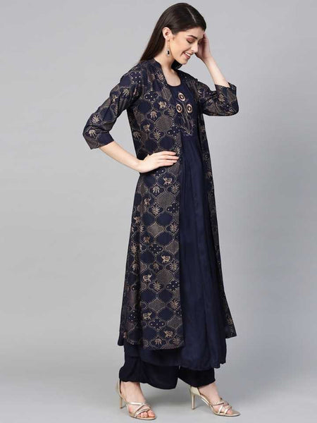 Indian Kurti Palazzo Pants With Jacket Set vitansethnics