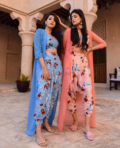 Indian Crop Top With Dhoti Pants And Shrug Set vitansethnics