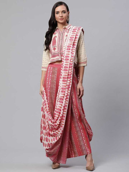 Indian Crop Top With Palazzo And Attached Dupatta | Pant Saree vitansethnics