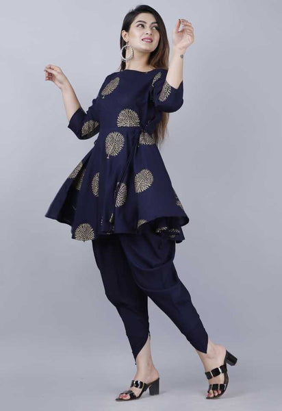 Hand Block Print Peplum Kurti With Dhoti Pants Set vitansethnics