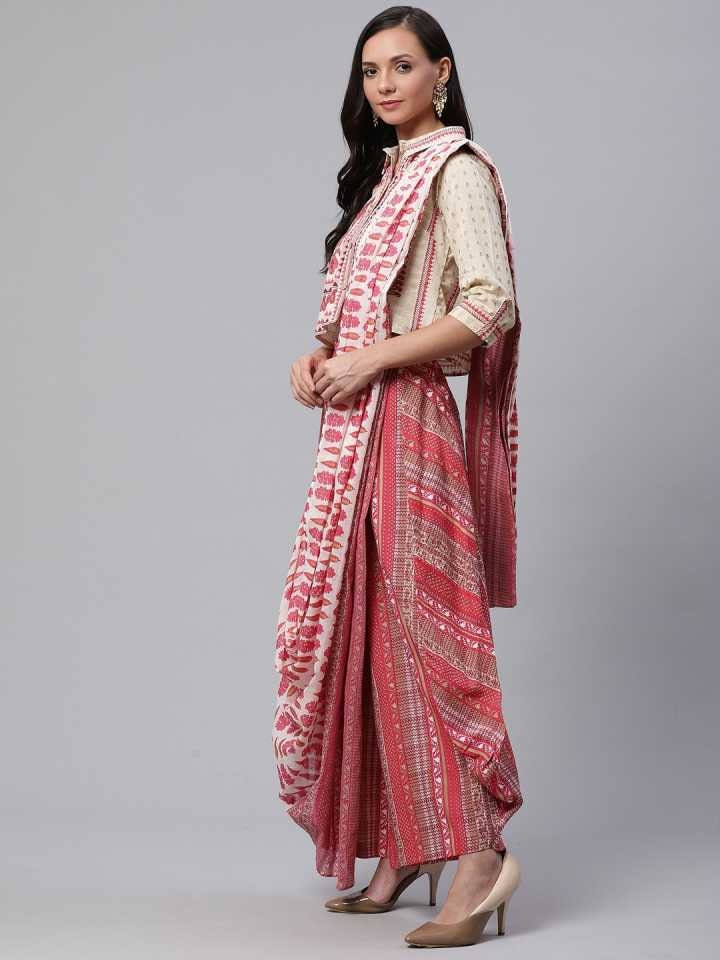 Boxy Crop Top With Palazzo And Attached Dupatta | Pant Saree Set -  VitansEthnics