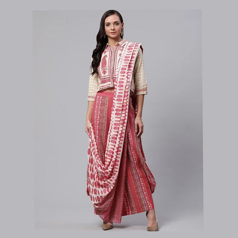 Indian Crop Top With Palazzo And Attached Dupatta | Pant Saree vitansethnics