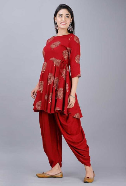 Hand Block Print Peplum Kurti With Dhoti Pants Set vitansethnics