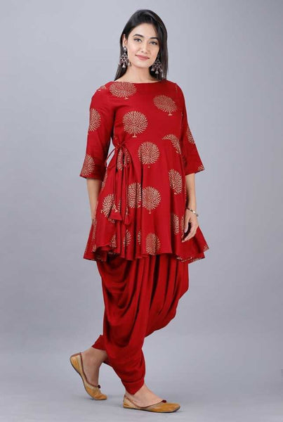 Hand Block Print Peplum Kurti With Dhoti Pants Set vitansethnics