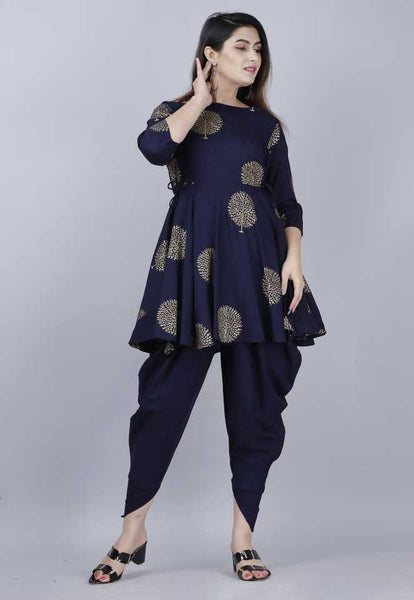 Hand Block Print Peplum Kurti With Dhoti Pants Set vitansethnics