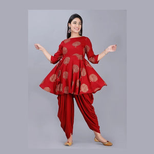 Hand Block Print Peplum Kurti With Dhoti Pants Set vitansethnics