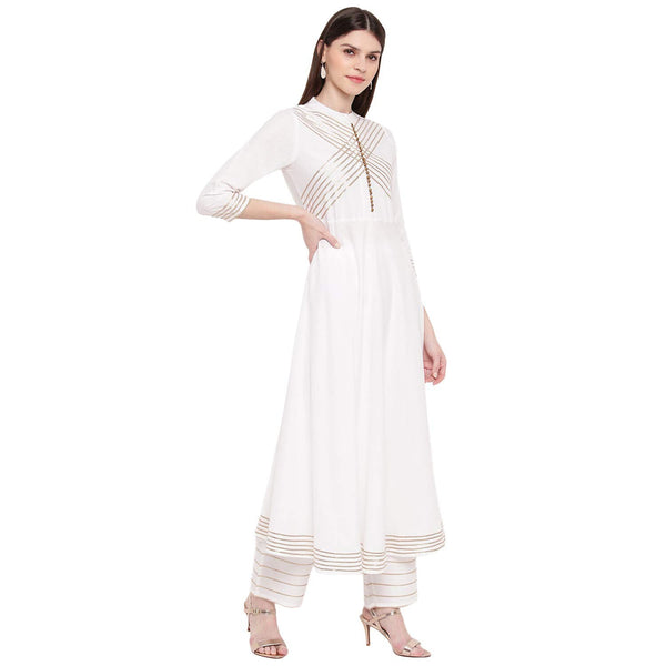 White Yoke Design Gotta Patti Kurta With Palazzos & Dupatta vitansethnics